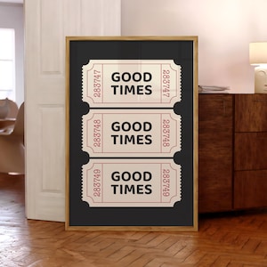Trendy Good Times Ticket Poster, Retro Ticket Wandkunst, Preppy Pink Print, Druckbare Kunst im Studentenwohnheim, Vintage Barwagen Print - Physischer Druck