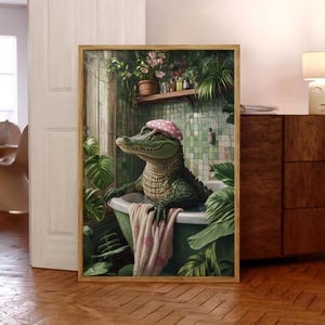 Gator in Bathtub Bathroom Print, Alligator Wall Art, Home Decor, Funny Bathroom Wall Art, Eclectic Print, Alligator Poster - Physical Print
