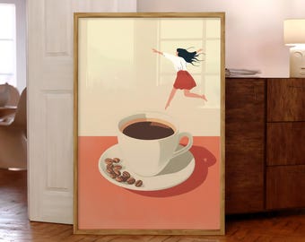 Coffee Diver Print, Coffee Print, Trendy Kitchen Poster, Espresso Wall Art, Good Morning Coffee Poster, Coffee Lover Prints - Optional Frame