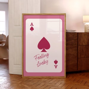 Stampa trendy Ace of Spades, poster vintage Feeling Lucky, arte murale retrò con carte da gioco, stampa Lucky You, poster rosa preppy - file digitale