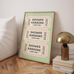 Dusche Karaoke Ticket Poster, Badezimmer Wandkunst, Dusche Singen Druck, Rosa Adrette Badezimmer Druck, Vintage trendige Wandkunst - Physischer Druck