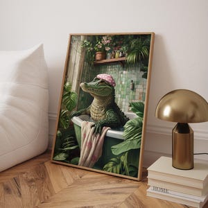 Gator in Bathtub Bathroom Print, Alligator Wall Art, Home Decor, Funny Bathroom Wall Art, Eclectic Print, Alligator Poster - Digital File