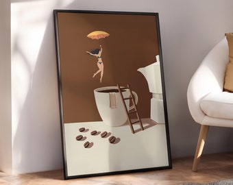 Coffee Diver Print, Espresso Wall Art, Coffee Print, Trendy Kitchen Poster, Coffee Lover Prints, Good Morning Coffee Poster - Digital File