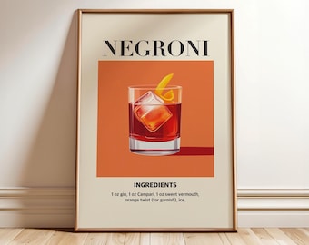 Negroni Cocktailtryck, Retro Barvagn Recept Väggkonst - Valfri Ram