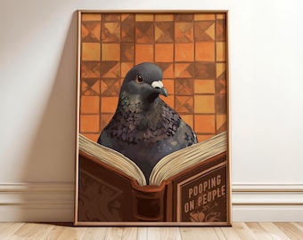 Lustiger Badezimmer Druck, Badezimmer Wanddekor, Möwe kackt auf Menschen Buch Poster, humorvolle Drucke, lustige Toiletten Wandkunst - digitale Datei
