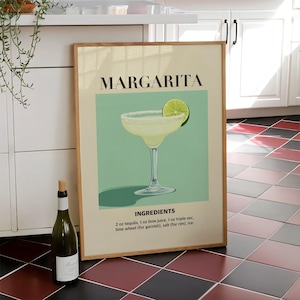 Impresión de cóctel margarita, póster de carrito de bar, arte mural de bebidas de fiesta, impresión de cocina retro, póster de cóctel, arte de moda - Archivo digital