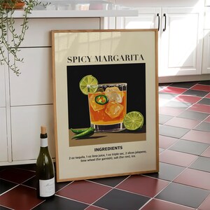 Impresión de cóctel margarita picante, póster de carrito de bar, arte mural de bebida de fiesta, impresión de cocina retro, póster de cóctel, arte de moda - Archivo digital