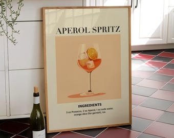 Impression cocktail Aperol Spritz, art mural boisson fête, impression cuisine rétro, art boisson tendance, affiche de chariot de bar, affiche cocktail - fichier numérique