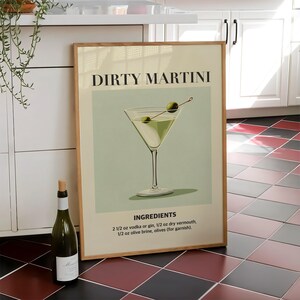 Impresión de cóctel Dirty Martini, póster de carrito de bar, arte mural de bebidas de fiesta, impresión de cocina retro, póster de cócteles, arte de bebidas de moda: archivo digital