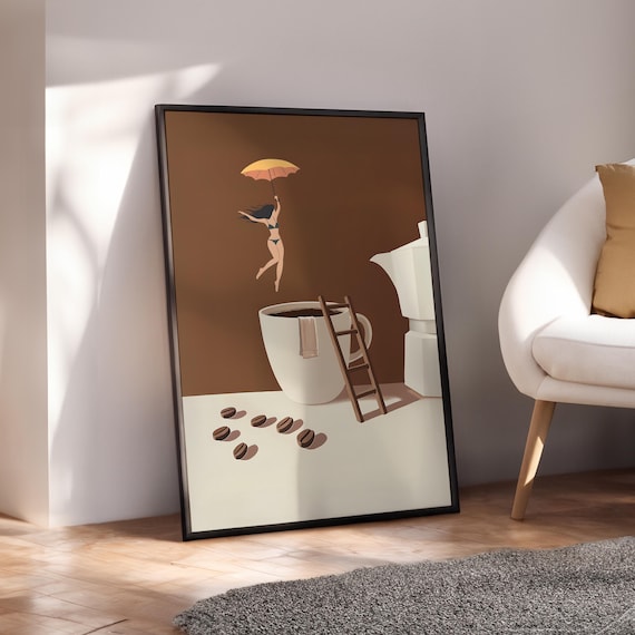 Coffee Diver Print, Espresso Wall Art, Coffee Print, Trendy Kitchen Poster, Coffee Lover Prints, Good Morning Coffee Poster - Digital File