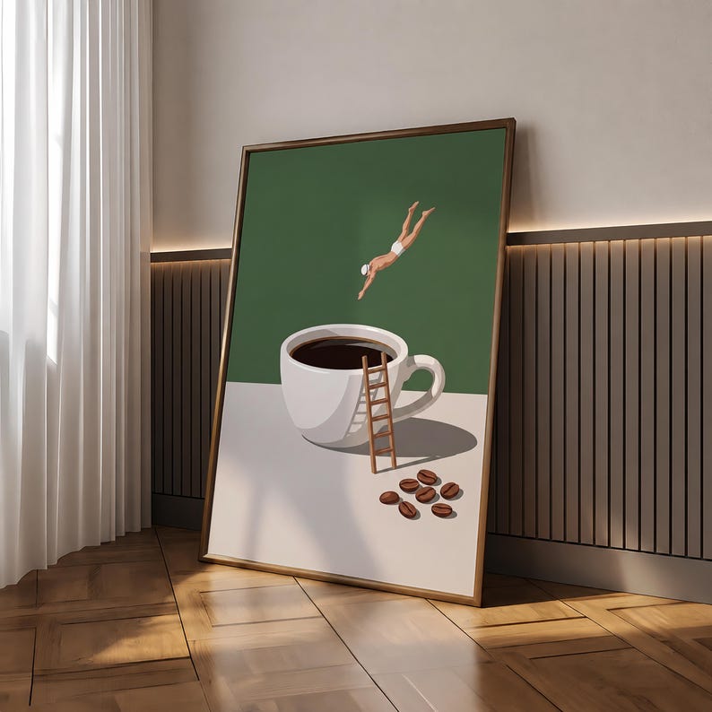 Coffee Diver Print, Coffee Print, Espresso Wall Art, Trendy Kitchen Poster, Coffee Lover Prints, Good Morning Coffee Poster - Optional Frame image 4