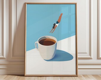 Coffee Diver Print, Coffee Print, Good Morning Coffee Poster, Trendy Kitchen Poster, Espresso Wall Art, Coffee Lover Prints - Optional Frame