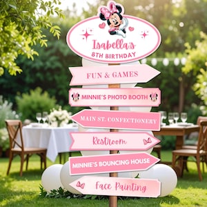 Personalisierte Minnie Maus Party Richtungsschilder, Minnie Geburtstagsparty Beschilderung, rosa Minnie Maus Geburtstag Printables, digitaler Download
