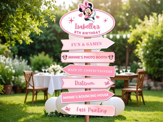 Personalized Minnie Mouse Party Directional Signs, Minnie Birthday Party Signage, Pink Minnie Mouse Birthday Printables, Digital Download