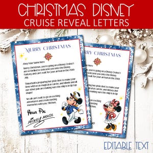 Carta de revelação de cruzeiro de Natal editável, surpresa de Mickey e Minnie DCL, carta de férias do Mouse, presente de Natal surpresa para a família e para crianças