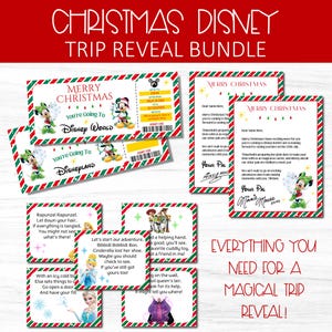 Pacote de revelação de viagem para parque temático para impressão, ingresso e carta de revelação do Mickey Minnie editáveis, presente de Natal para crianças, caça ao tesouro de revelação do parque temático