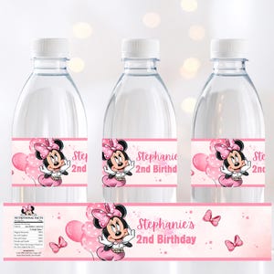 Printable Minnie Mouse Bottle Wrapper, Pink Minnie Birthday Water Bottle Label, Personalize Minnie Pink Party Favor, Pink Party Decoration