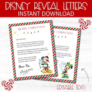 Carta de revelación de parque temático navideño editable, sorpresa de Mickey y Minnie, carta de vacaciones de Mouse, regalo sorpresa de Navidad para niños en familia