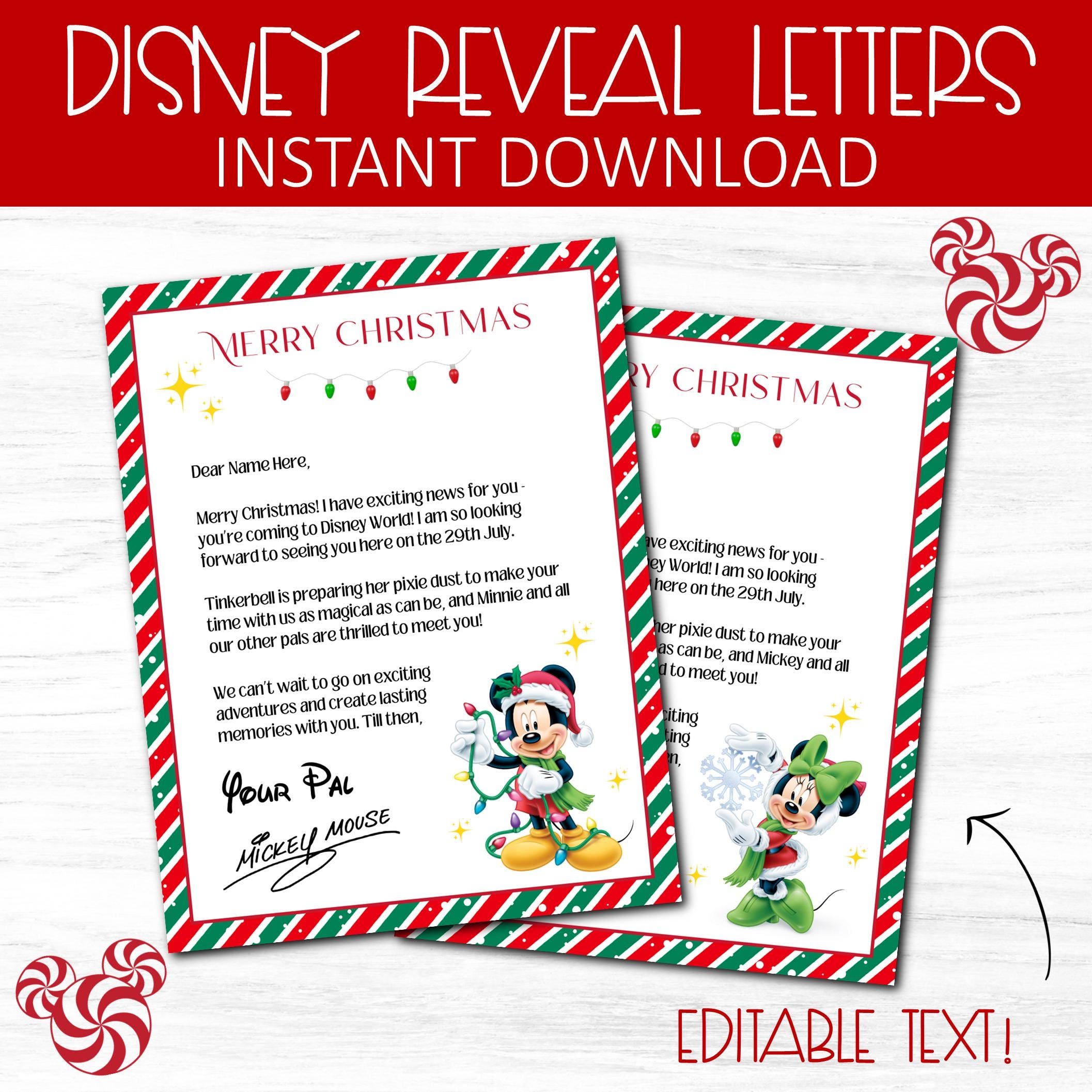 Editable Christmas Theme Park Reveal Letter, Mickyey and Minnie