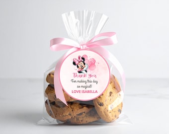 Personalisierte Minnie-Maus-Dankeschön-Tags, Rosa Geburtstag-Minnie-Favor-Tags, bearbeitbare Leckerli-Beutelanhänger, Minnie-Maus-Rosa-Dankeschön-Etiketten