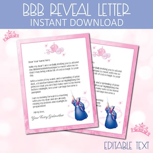 Carta de convite da boutique Bibbidi Bobbidi, carta BBB personalizada editável, convite de princesa fada madrinha, revelação de surpresa mágica