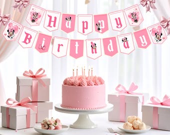 Minnie Maus Geburtstagsbanner, Minnie Maus Dekoration, Geburtstagsparty Dekoration, Kinder Feier Girlande, Minnie Maus Geburtstagsbanner