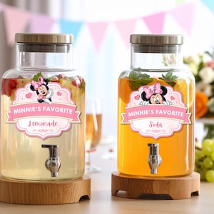 Etichetta per bevande personalizzata di Minnie, etichetta per bevande rosa di Minnie modificabile, etichette per bevande di compleanno di Minnie, etichette per bevande stampabili