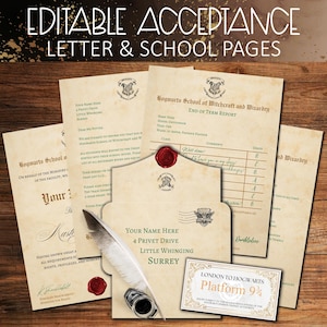 Lettera di ammissione alla scuola di magia modificabile, modello stampabile per la scuola di magia e stregoneria su Canva, biglietto del treno, regalo di Natale per bambini