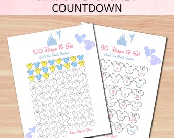 Holiday Countdown Calendar, Printable Family Vacation Countdown, Theme Park Trip Reveal, 100 Day 30 Day Countdown Coloring Page