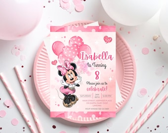 Minnie Mouse Invitation, Personalized Pink Minnie Mouse Birthday Invite, Printable Minnie Mouse Invitation, Digital Pink Minnie Party Invite