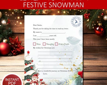 Op de afbeelding: Printbare brief aan de kerstman met een feestelijke sneeuwpopillustratie. De brief bevat ruimte voor de naam van het kind, de leeftijd en een sectie om te beschrijven of het kind braaf of stout is geweest. Er is ook ruimte voor het kind om zijn kerstverlanglijstje te schrijven.