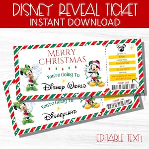 Bearbeitbares Weihnachtsfreizeitpark-Enthüllungsticket, Überraschungsgeschenkticket, Florida Park Bordkarte druckbar, Familienurlaub enthüllen Download