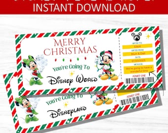 Editable Christmas Theme Park Reveal Ticket, Surprise Gift Ticket, Florida Park Boarding Pass Printable, Family Vacation Reveal Download