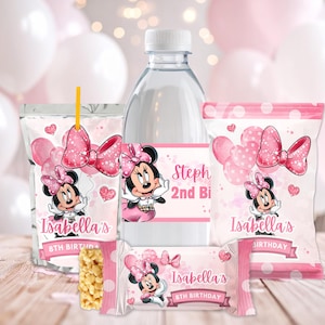 Personalized Minnie Mouse Birthday Party Package, Editable Pink Minnie Mouse Mini Birthday Bundle, Printable Minnie Mouse Birthday Party Kit