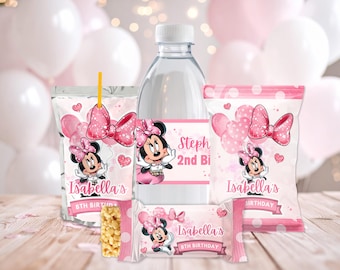 Personalized Minnie Mouse Birthday Party Package, Editable Pink Minnie Mouse Mini Birthday Bundle, Printable Minnie Mouse Birthday Party Kit