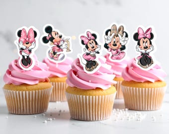 Minnie Mouse Cupcake Toppers, Printable Minnie Mouse Cupcake Toppers, Pink Minnie Favor Toppers, Digital Download