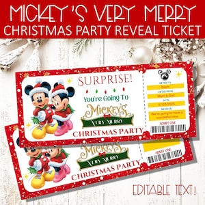 Mickeyy's Very Merry Christmas Party Editable Reveal Ticket, Printable Holiday Surprise, Christmas Gift, Theme Park Holiday Gift Surprise