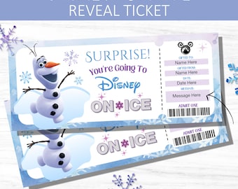 Magic on Ice Skating Surprise Gift Ticket, Frozen Theme Reveal Ticket, Editable Printable Birthday or Christmas Gift For Kids, Olaf On Ice