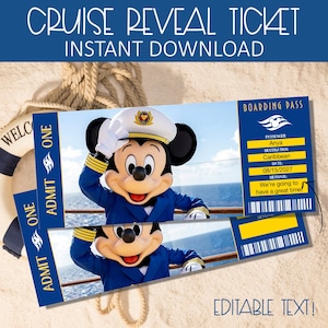 Boleto de regalo para vacaciones mágicas en crucero DCL, pase de embarque sorpresa para crucero, recuerdo de crucero editable e imprimible, revelación de viaje