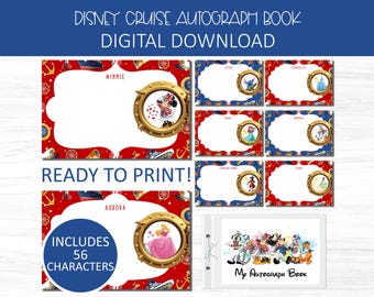 Album degli autografi stampabile per crociere Disney Cruise Line, album personalizzato con le firme dei personaggi, 4 copertine diverse, ricordo della vacanza in crociera per bambini