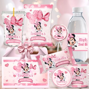 Personalized Minnie Mouse Birthday Party Package, Editable Pink Minnie Mouse Birthday Bundle, Printable Minnie Mouse Birthday Party Kit