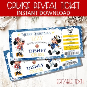 Weihnachten Disney Cruise Reveal Ticket, personalisierte Überraschungsgeschenk Ticket druckbare, bearbeitbare Cruise Line Theme Park Reveal Bordkarte