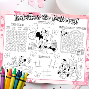 Personalized Minnie Mouse Pink Activity Placemat, Printable Minnie Mouse Coloring Sheet, Editable Minnie Birthday Placemat, Activity Sheet