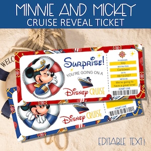 DCL Cruise Reveal Ticket, Holiday Surprise Trip Reveal, Mickeyy & Minnie Printable Cruise Trip Reveal Ticket, Personalised Printable Gift