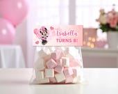 Personalized Minnie Mouse Candy Bag Topper, Minnie Mouse Birthday Favor Bag Toppers, Pink Treat Bag Toppers, Editable Candy Bag Topper