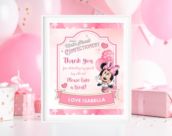 Personalized Minnie Mouse Pink Favors Sign, Minnie Mouse Birthday Treat Sign, Editable Minnie Mouse Sign, Minnie Birthday Party Sign
