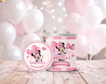 Personalized Minnie Mouse Pringles Can Label, Editable Pink Minnie Pringles Label, Printable Pringles Can Label, Minnie Mouse Birthday Favor