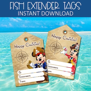 DCL FE-cadeaukaartjes, magische cruise-cadeaulabels met piratenthema, afdrukbare Mickeyy Cruise, visverlenger Pixie Dust-tags, Minnie Vacation-tags