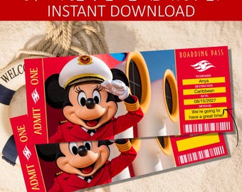 Magical Cruise Ticket Surprise Trip Reveal, Editable Gift Reveal Ticket, Boarding Pass Reveal Ticket, Vacation Cruise PDF and Canva Template