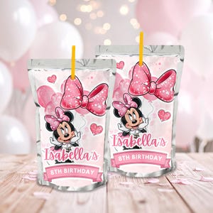 Personalized Minnie Mouse Pink Capri Sun Label, Printable Minnie Mouse Birthday Juice Pouch Label, Minnie Mouse Birthday Party Decoration